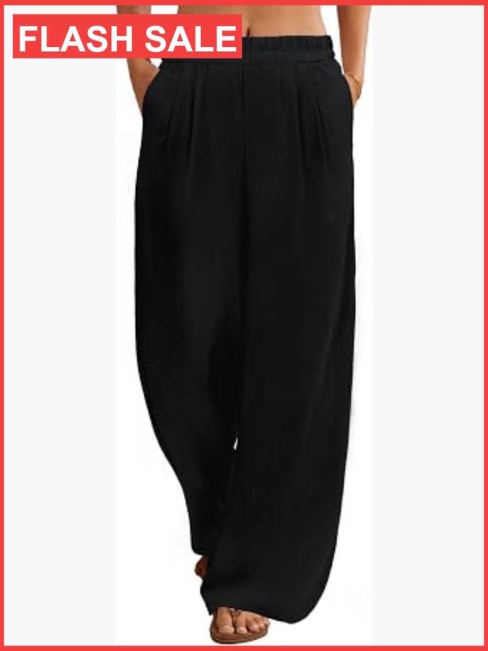 Pleated Wide Leg Linen Pants with Pockets Flowy Elastic Waist